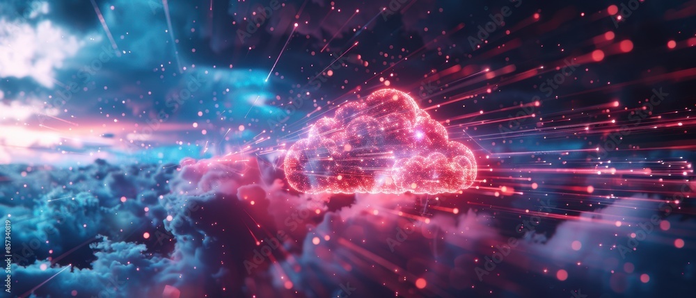 Modern of cloud technology with AI integration, showing intelligent data processing and automation Modern of cloud technology with AI integration, showing intelligent data processing and automation