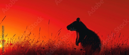 Neon-accented silhouette of a wombat in the outback photo