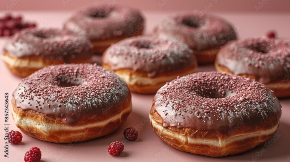 A close-up of donuts with pink sprinkles A close-up of donuts with pink sprinkles