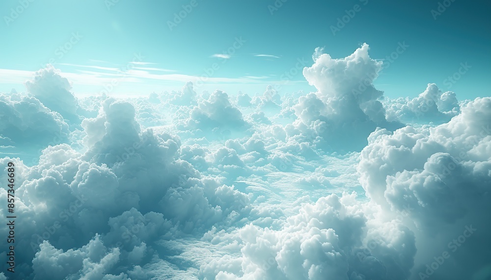 Naklejka premium Large cumulus solar clouds, view above the clouds