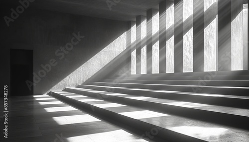 Strict interior architecture, classical forms of architecture with graphic light and shadow, mockup.