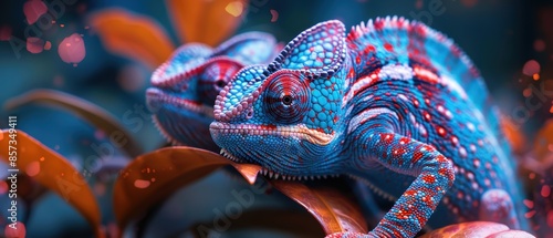 Neon chameleons blending into their environment photo