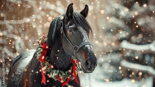 Horse Holiday. Equine Christmas Chaplet in Black July Decor © Web