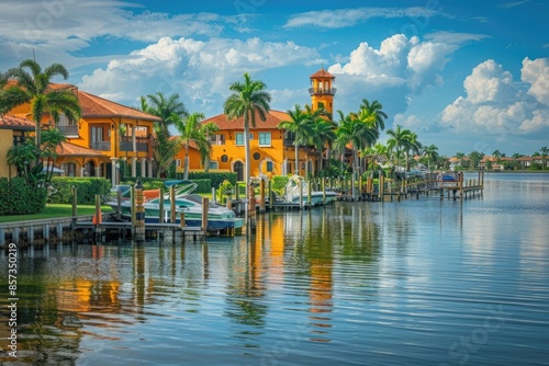 Naples, Florida Skyline - Tropical American Townscape with Boat Pier