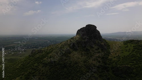 Aerial view Shulaveri Fortress. Medieval centuries building located in village of Shulaveri. Marneuli municipality. Kvemo kartli region photo