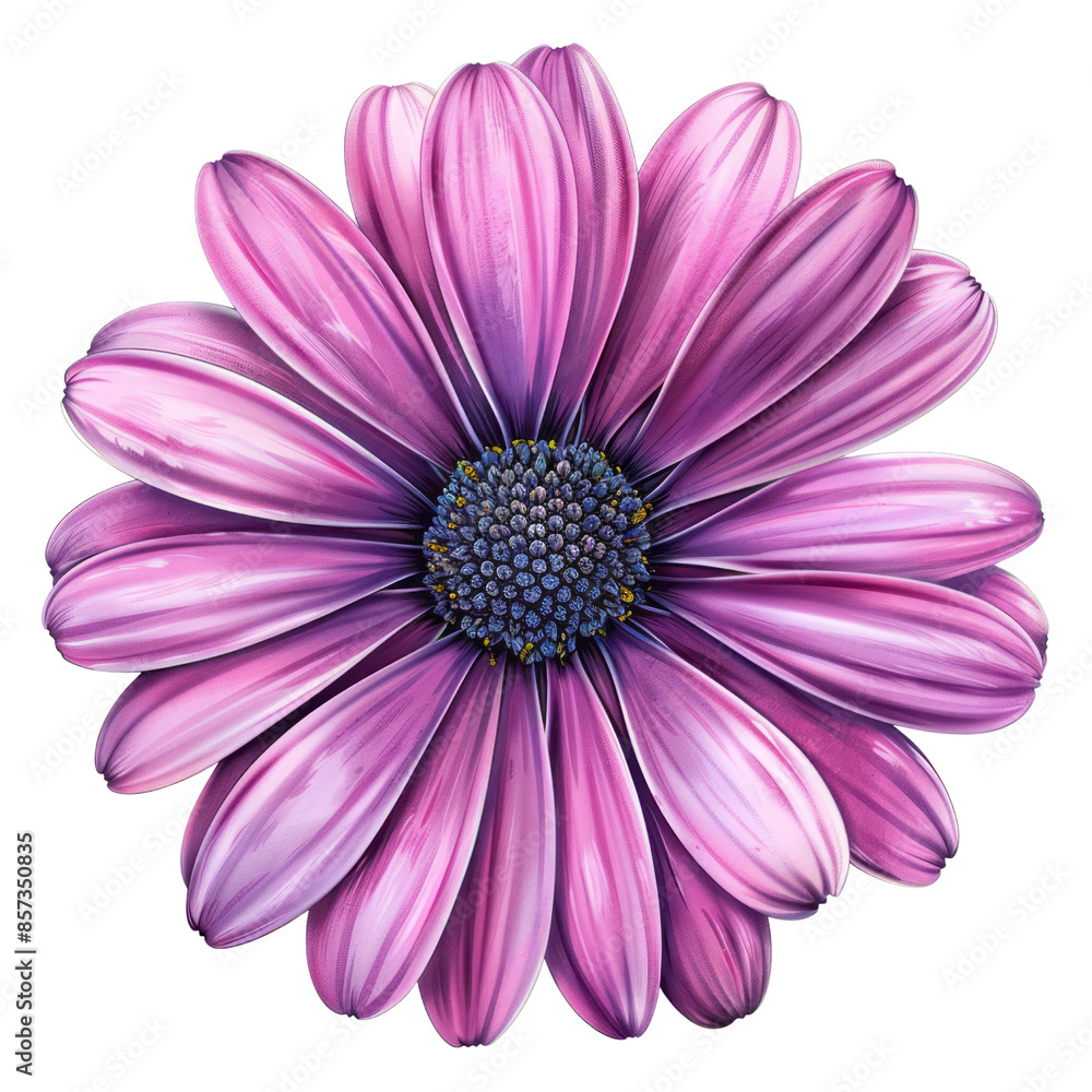 Obraz premium A beautiful pink daisy flower with a yellow center isolated on a white background