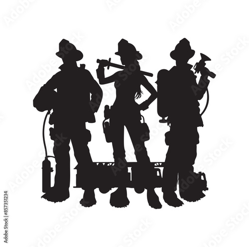 Firefighters pose vector  silhouette  illustration 