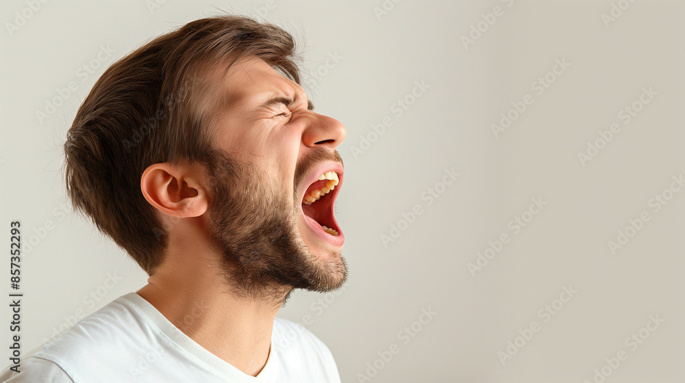 The image captures a profile view of a man with casual clothes, featuring modern hairstyle, in a minimalistic setting with neutral background. The image captures a profile view of a man with casual clothes, featuring modern hairstyle, in a minimalistic setting with neutral background.