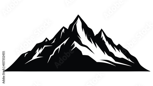 Majestic mountain silhouette vector illustration - black and white mountain range clipart