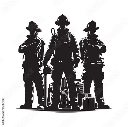 Firefighters pose vector  silhouette  illustration 