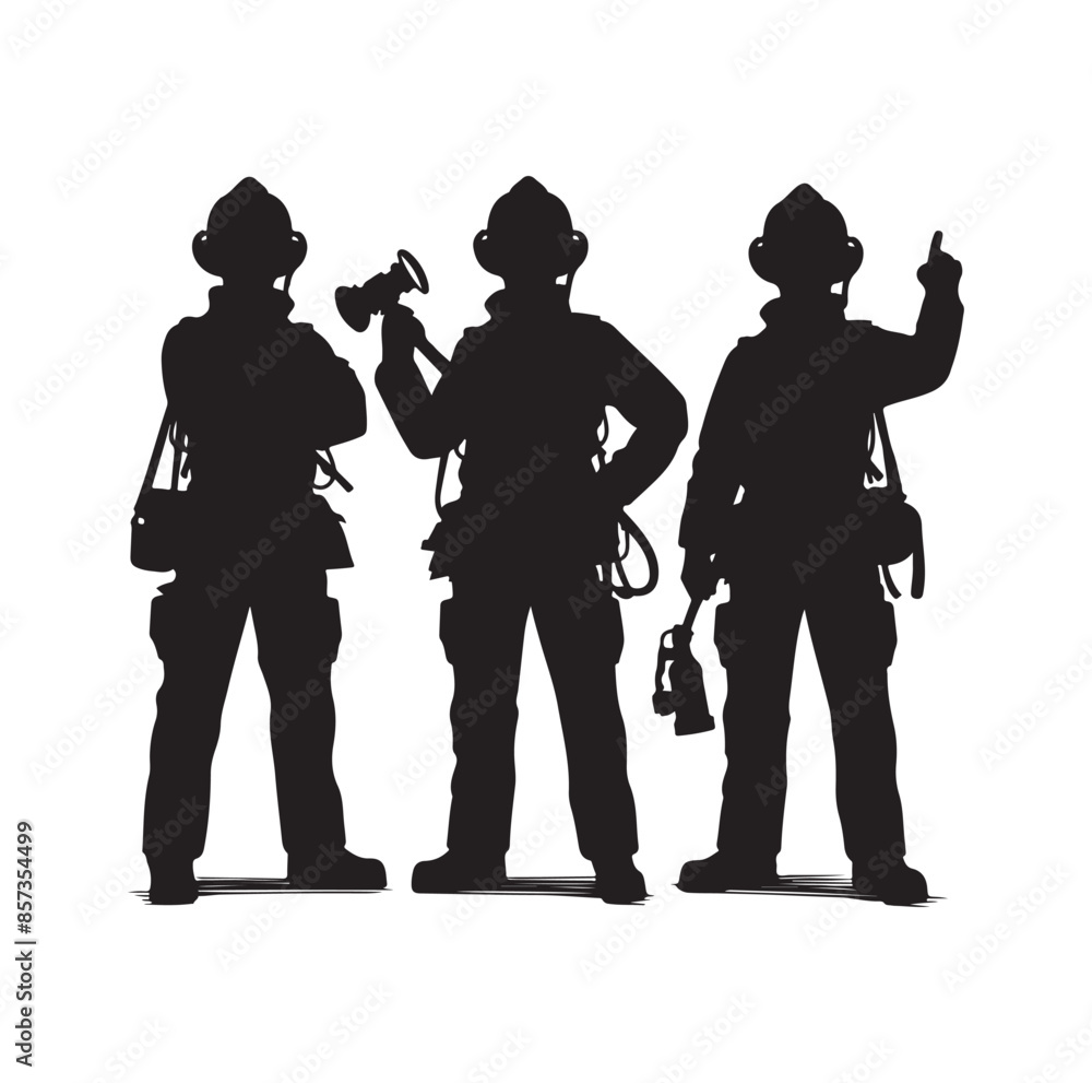 Firefighters pose vector silhouette illustration Firefighters pose vector silhouette illustration