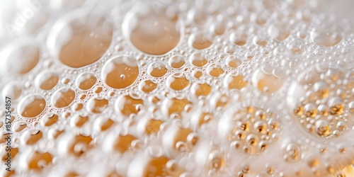 Macro shot of frothy beer bubbles in glass. Concept Macro Photography, Beer Photography, Frothy Bubbles, Glassware, Close-up Shots