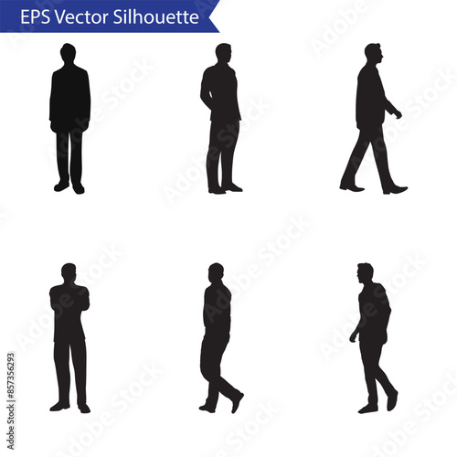 man people standing walking businessman posing vector silhouette icon set collection