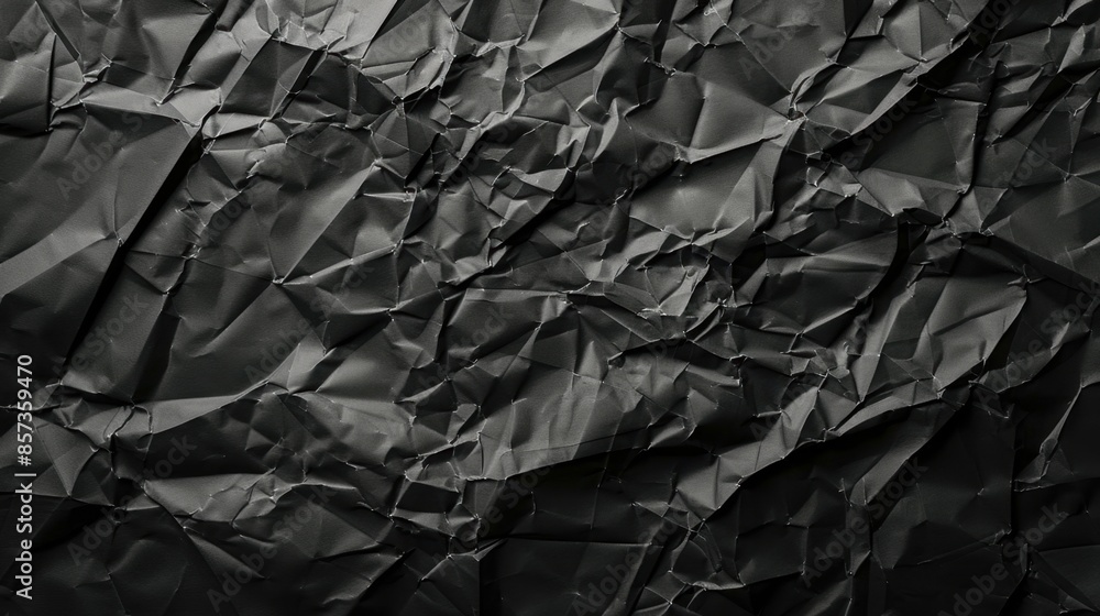 A close-up shot of crumpled black paper, showing a textured background. A close-up shot of crumpled black paper, showing a textured background.