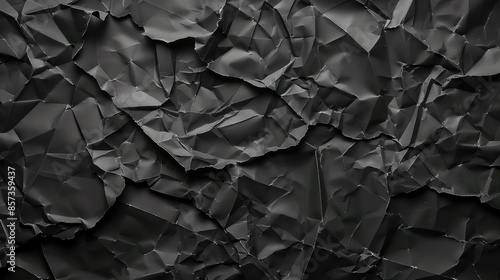 A close-up shot of a crumpled black paper, showcasing its rough and textured surface.