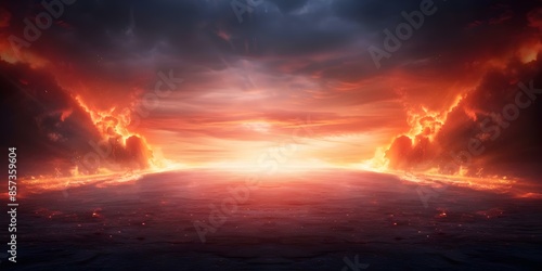 Minimalistic global boiling visual with fiery landscapes and copy space. Concept Global Warming Visuals, Fiery Landscapes, Copy Space, Climate Change Awareness © Ян Заболотний