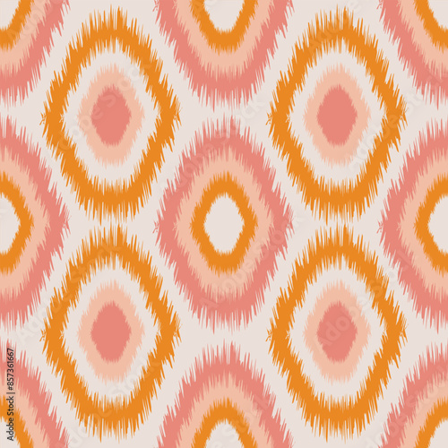 Abstract contemporary pink rhombuses on a light gray background form a seamless pattern for textiles. Vector.