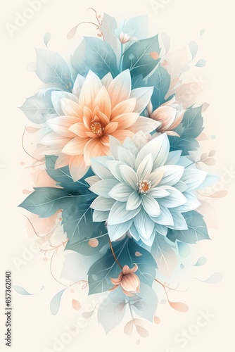 Delicate Watercolor Flowers With Elegant Leaves