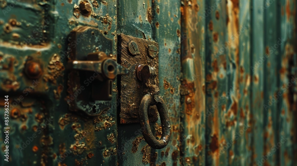 Rusted metal door with unsecured latch Rusted metal door with unsecured latch