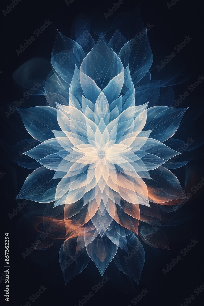 Abstract Flower With Delicate Layers in Blue and White Hues Abstract Flower With Delicate Layers in Blue and White Hues
