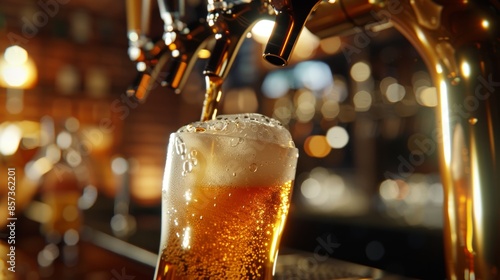 In a bar, beer is poured into glasses.