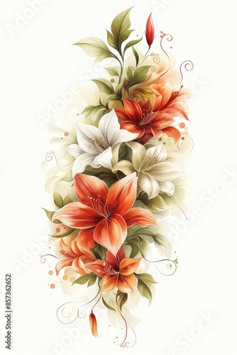 Elegant Orange and White Lily Bouquet With Delicate Ribbon
