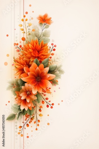 Elegant Orange Flower Bouquet With Delicate Ribbon on Cream Background