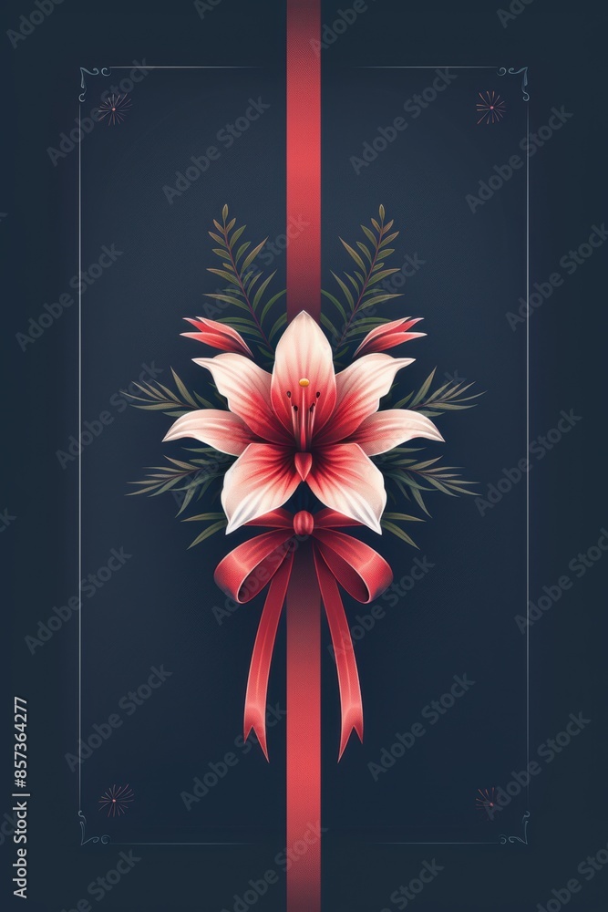 Obraz premium Elegant Red Ribbon Adorned With a Single White Flower