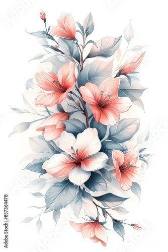 A Delicate Watercolor Bouquet of Pink and White Flowers With Blue-Green Leaves