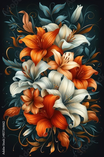 A Bouquet of White and Orange Lilies With Elegant Ribbon Detail