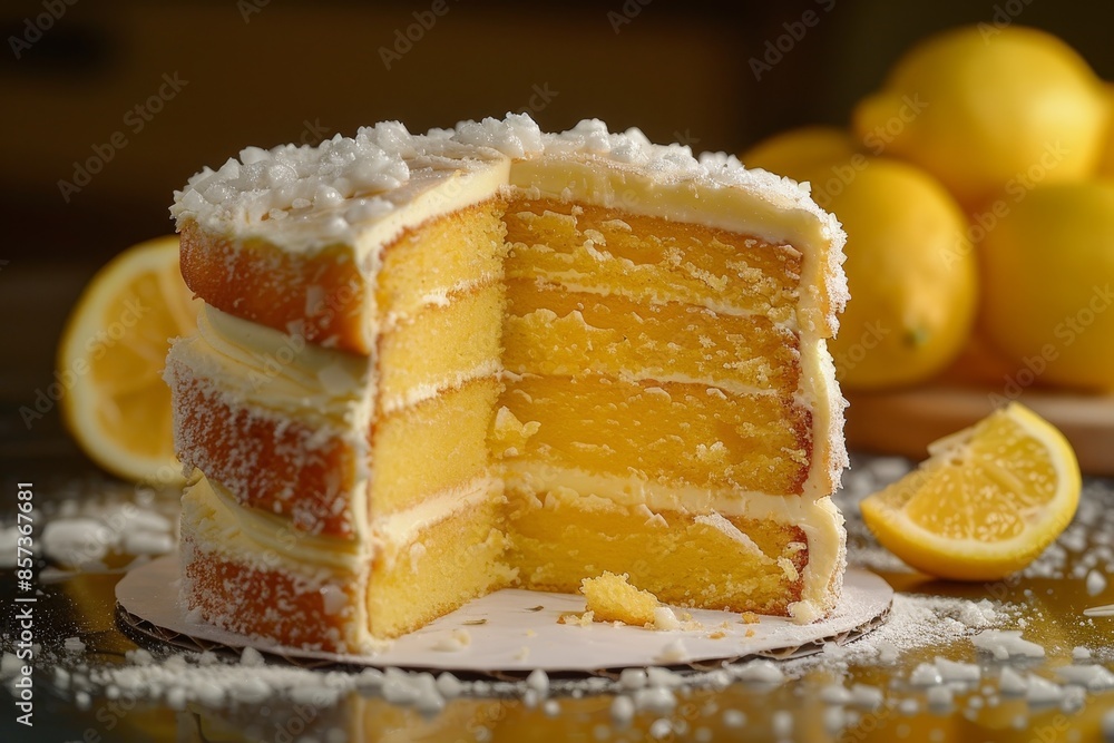 Moist lemon cake sliced freshly Moist lemon cake sliced freshly