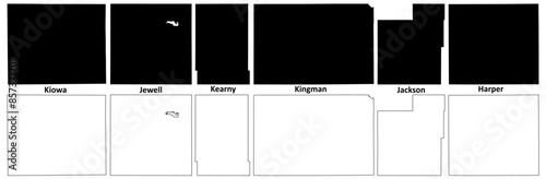 Kearny, Kingman, Jackson, Kiowa, Harper and Jewell County, Kansas (U.S. county, United States of America, USA, U.S., US) map vector illustration, scribble sketch map