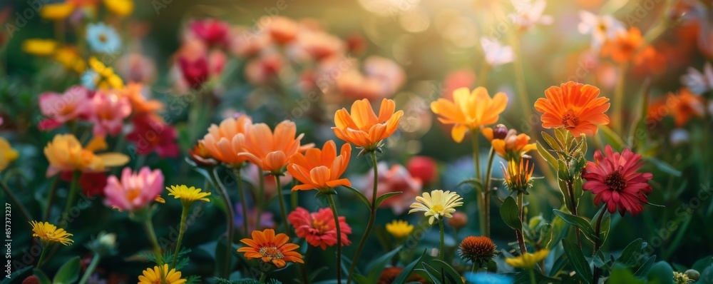 Colorful flowers in a garden bed Colorful flowers in a garden bed
