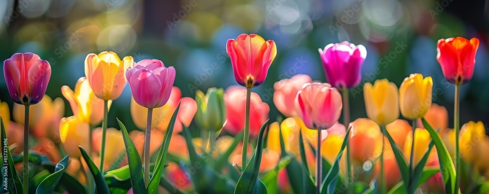Blooming garden with colorful tulips Blooming garden with colorful tulips