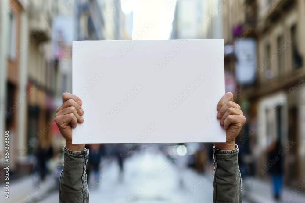 Two hands holding a blank sign with a blurred background, ideal for adding your personalized message or advertisement.. AI generated. Two hands holding a blank sign with a blurred background, ideal for adding your personalized message or advertisement.. AI generated.