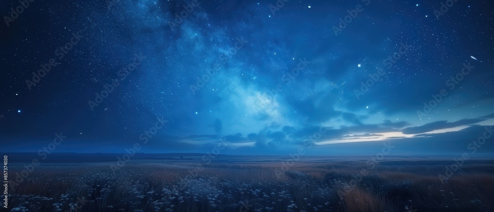 Sky filled with stars and a few scattered clouds over a desert landscape, creating a mystical and serene nighttime scene, Astrophotography, long exposure, Sky filled with stars and a few scattered clouds over a desert landscape, creating a mystical and serene nighttime scene, Astrophotography, long exposure,