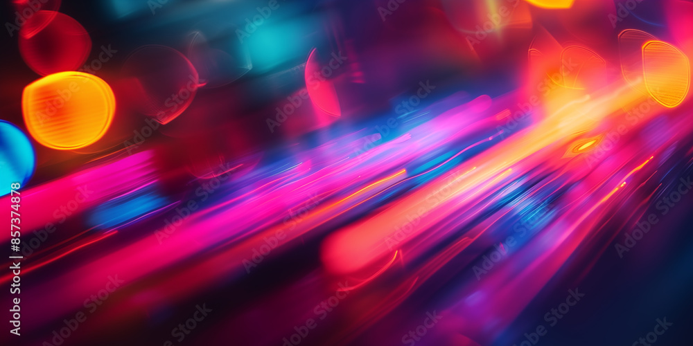 Abstract neon bokeh lights and strips at night, shiny blured background. Banner with bright color. Abstract neon bokeh lights and strips at night, shiny blured background. Banner with bright color.