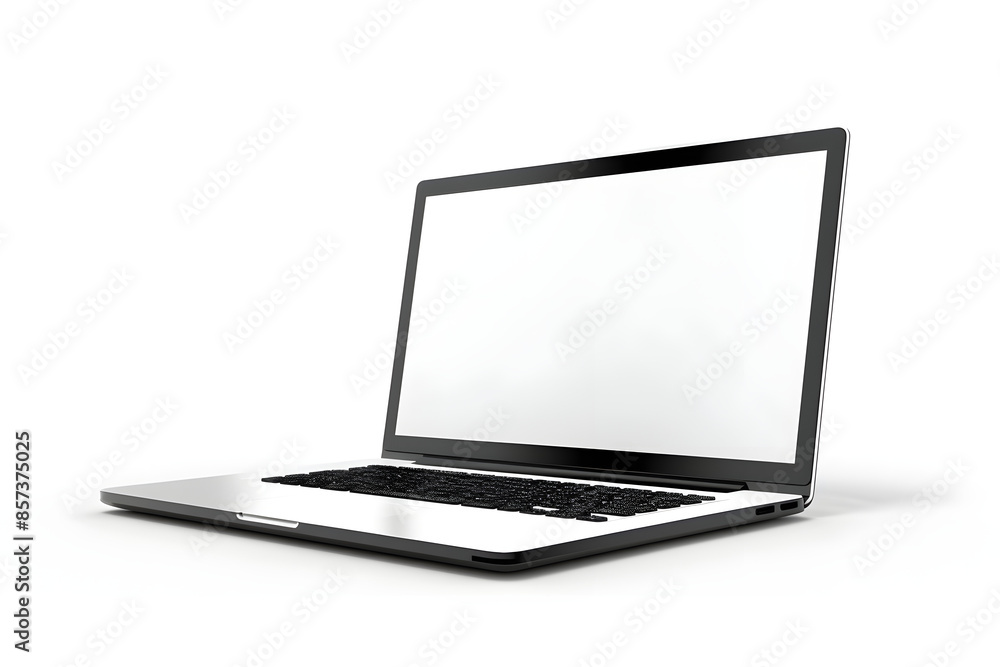 Mockup, sleek, minimalist laptop with blank screen set against white background. The clean design and modern aesthetics make it ideal representation of contemporary technology and digital devices Mockup, sleek, minimalist laptop with blank screen set against white background. The clean design and modern aesthetics make it ideal representation of contemporary technology and digital devices