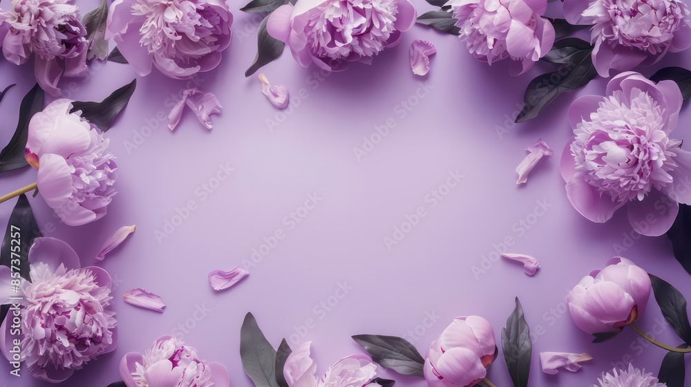 Empty feminine lilac purple peony flowers frame on graceful lilac background, for sign design, wedding invitation, cosmetic product, Mother's Day, Valentine, Woman's Day mock up with copy space. Empty feminine lilac purple peony flowers frame on graceful lilac background, for sign design, wedding invitation, cosmetic product, Mother's Day, Valentine, Woman's Day mock up with copy space.