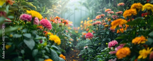 Garden with a variety of flowering plants