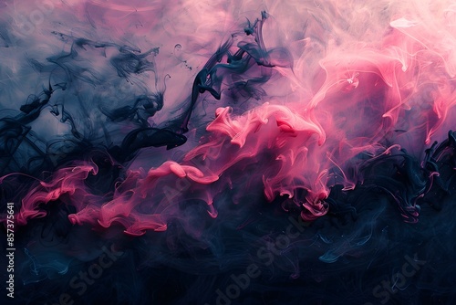 Macro of pink and black liquid in water photo