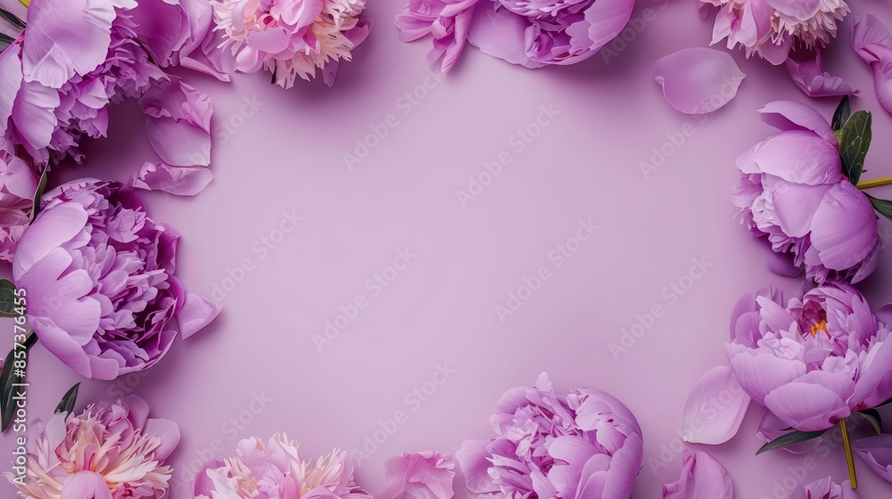 Empty feminine lilac purple peony flowers frame on graceful lilac background, for sign design, wedding invitation, cosmetic product, Mother's Day, Valentine, Woman's Day mock up with copy space. Empty feminine lilac purple peony flowers frame on graceful lilac background, for sign design, wedding invitation, cosmetic product, Mother's Day, Valentine, Woman's Day mock up with copy space.