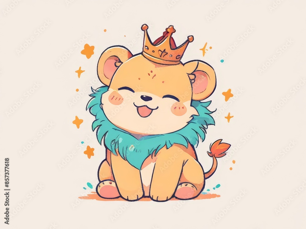 cute lion illustration kawai design. flat cute lion illustration with pastel background cute lion illustration kawai design. flat cute lion illustration with pastel background