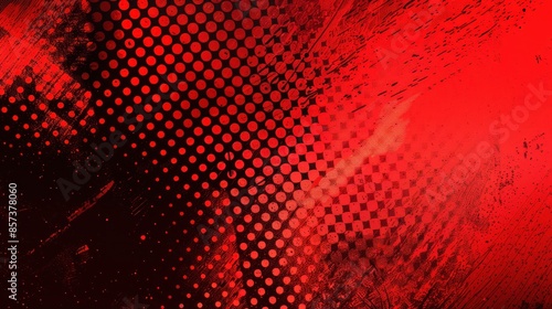 Abstract red grunge halftone with black dots texture background