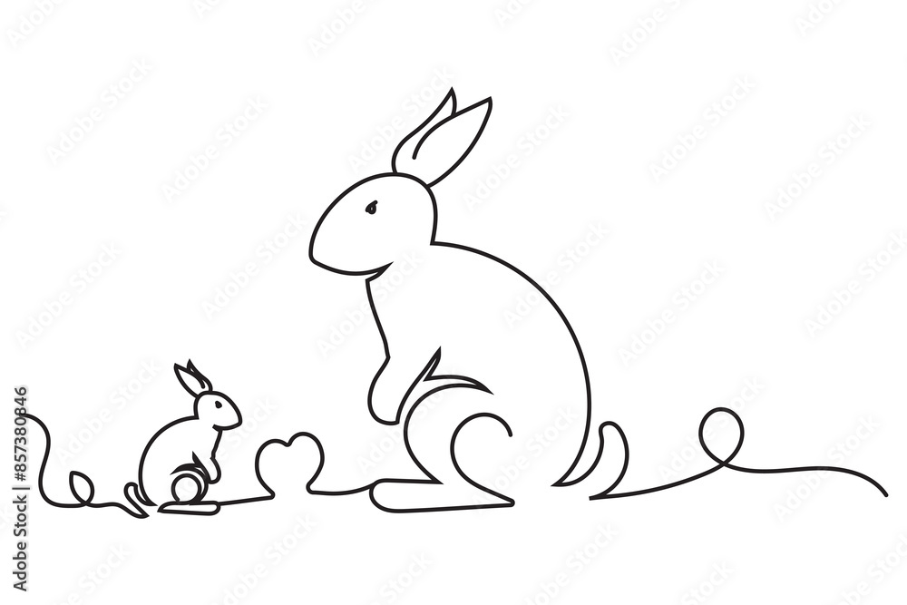 Rabbit simple one line art vector, icon design. Easter Bunny, Outline rabbit icon silhouette. Linear Bunny Vector illustration with Editable stroke. Minimal outline bunny for logo, banner, poster.
Rabbit simple one line art vector, icon design. Easter Bunny, Outline rabbit icon silhouette. Linear Bunny Vector illustration with Editable stroke. Minimal outline bunny for logo, banner, poster.