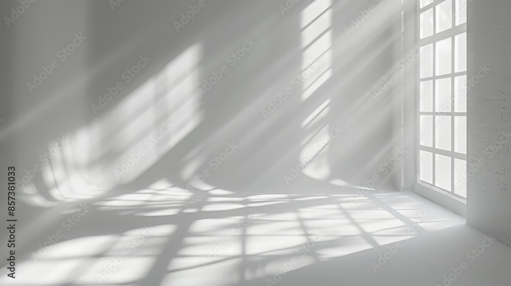 Sunlight streams through a window, casting dramatic shadows on the white walls and floor of an otherwise empty room. Sunlight streams through a window, casting dramatic shadows on the white walls and floor of an otherwise empty room.
