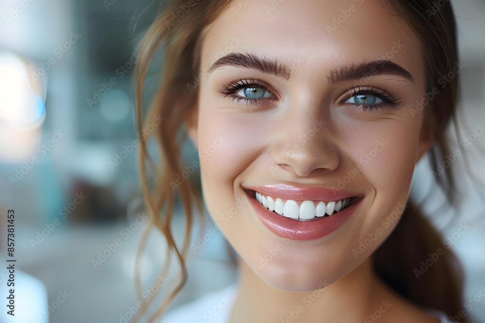 Happy woman in white shirt with blue eyes Happy woman in white shirt with blue eyes