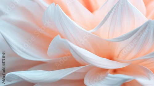 Close-up of delicate white and peach flower petals, capturing the intricate details and soft textures in a serene and calming composition.