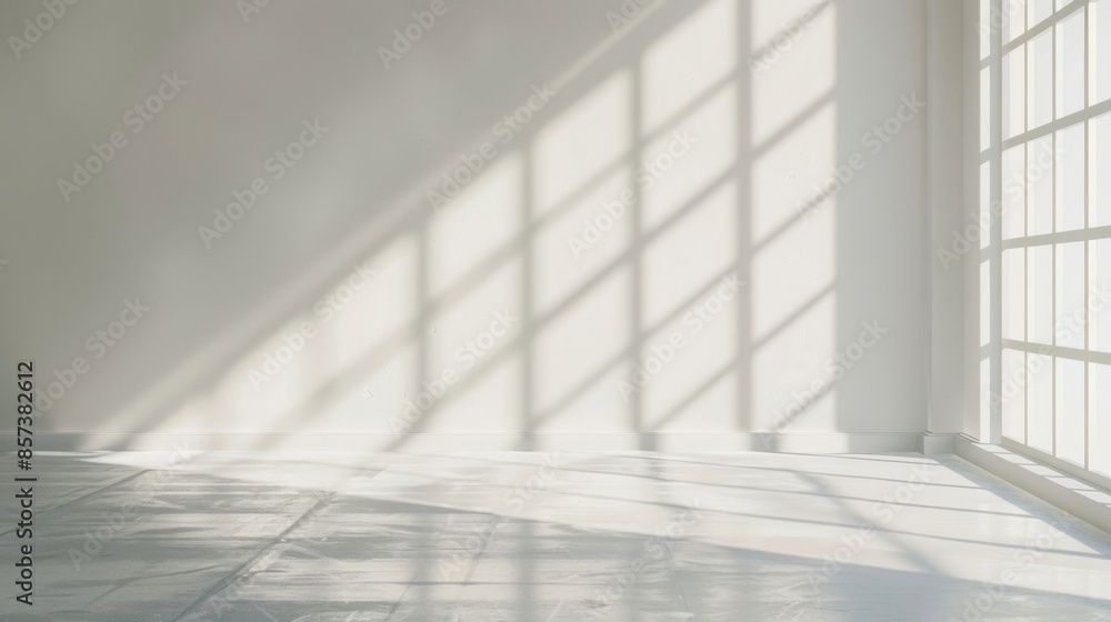 A bright room with sunlight streaming through a window casting shadows on the wall and floor. A bright room with sunlight streaming through a window casting shadows on the wall and floor.