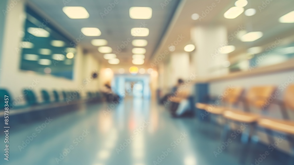 A blurred photograph of a hospital waiting room